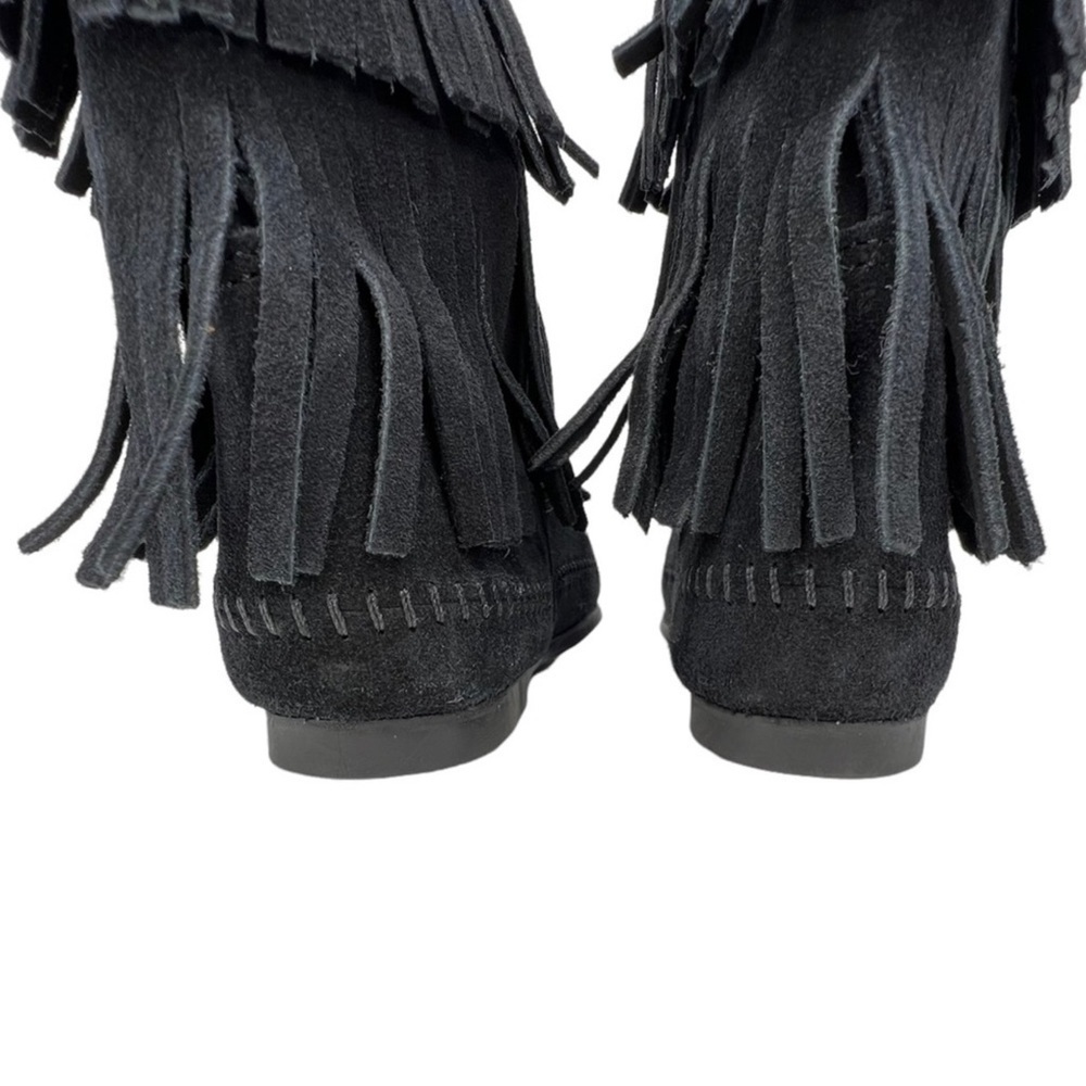 Minnetonka Boots 3-Layer Fringe Moccasins Women’s Size 6 Black Suede New - Picture 6 of 11